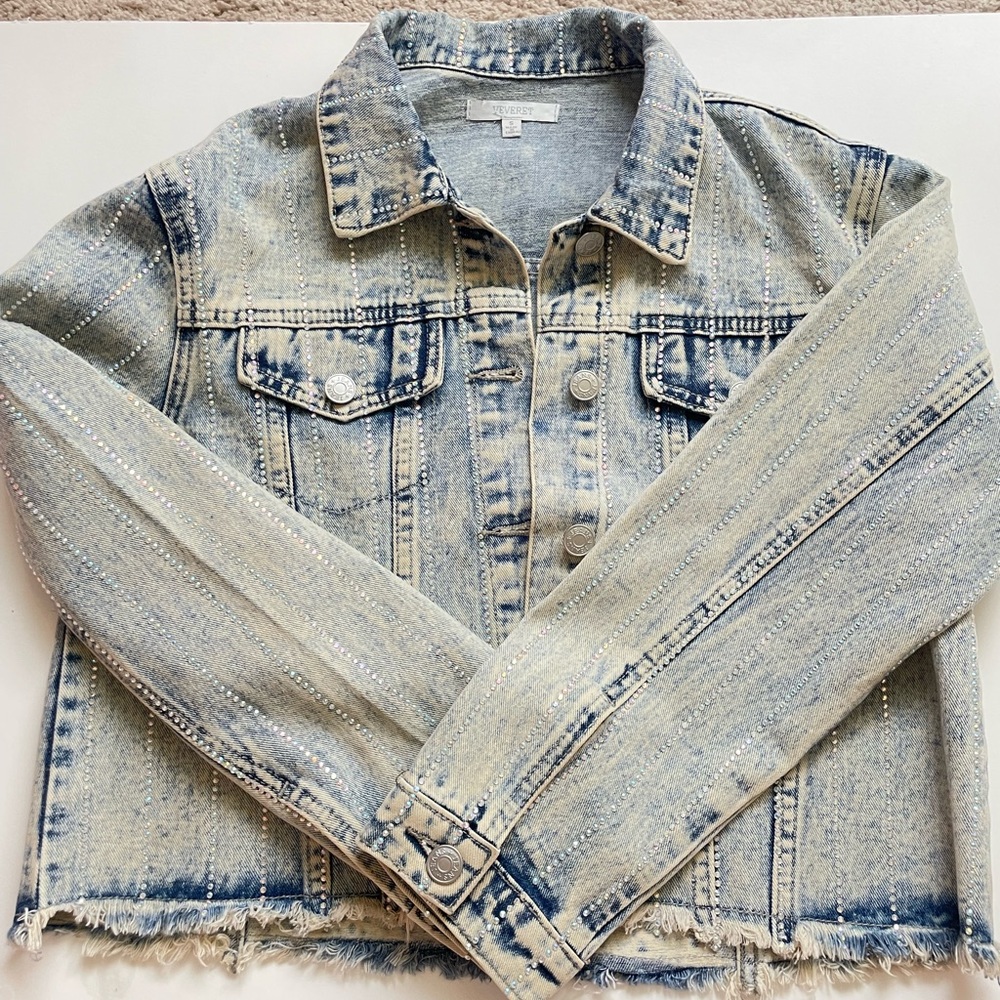 Sparkle Embellished Light Blue Denim Jacket